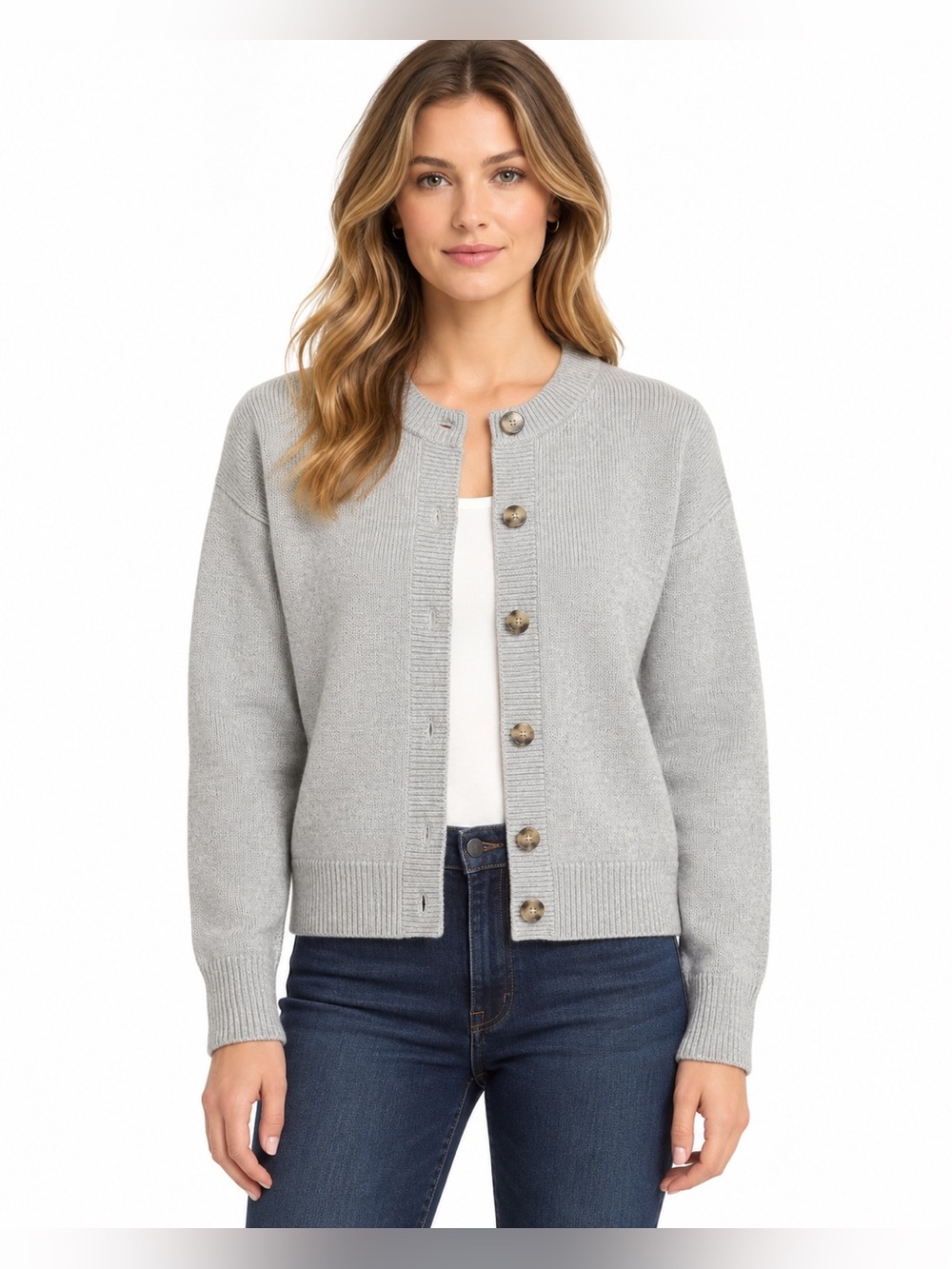 Banana Republic Light Gray Button-Front Women's Cardigan